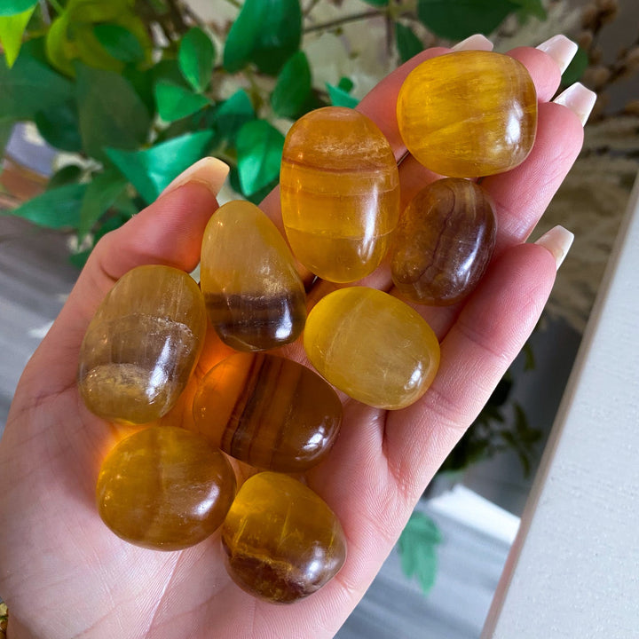 Yellow, Purple Rainbow Fluorite Tumble