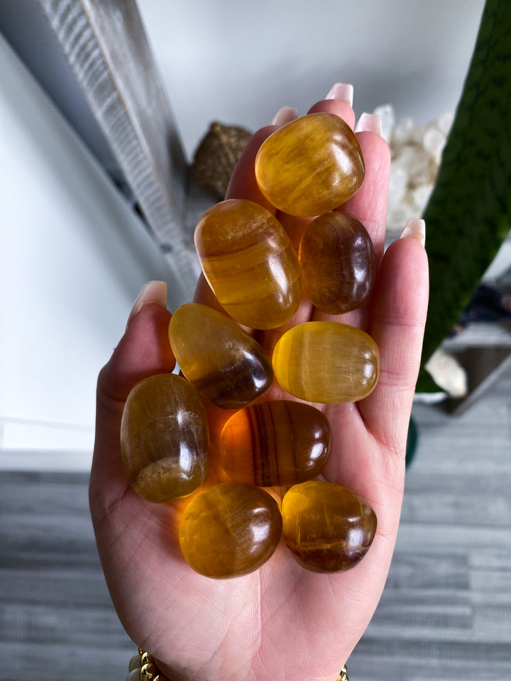 Yellow, Purple Rainbow Fluorite Tumble