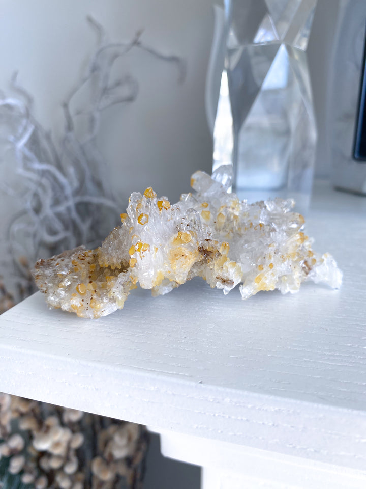 Long Iron Coated Quartz with Siderite Cluster #10