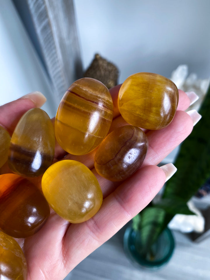 Yellow, Purple Rainbow Fluorite Tumble