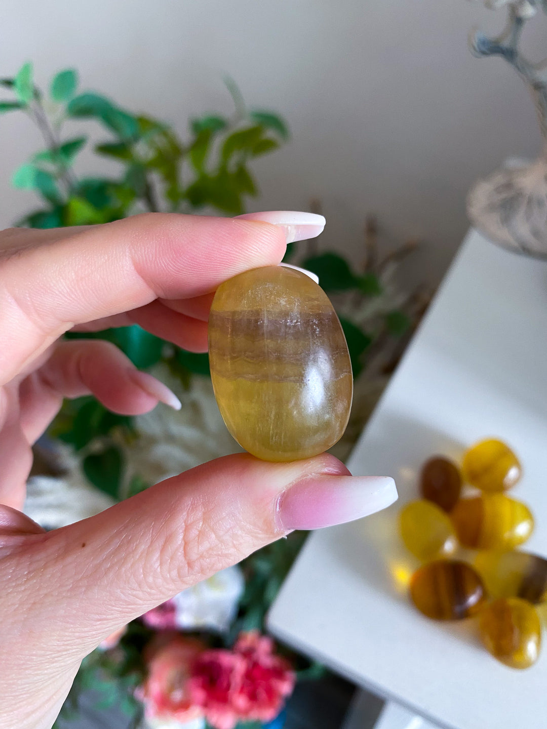 Yellow, Purple Rainbow Fluorite Tumble