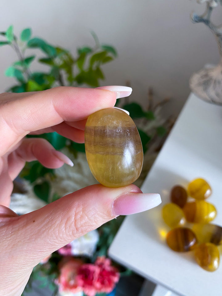 Yellow, Purple Rainbow Fluorite Tumble