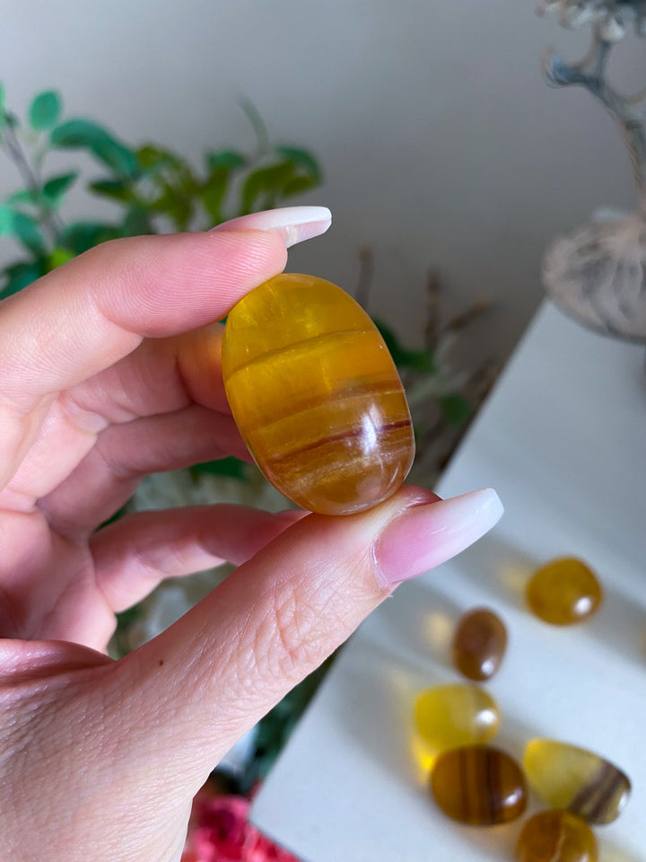 Yellow, Purple Rainbow Fluorite Tumble