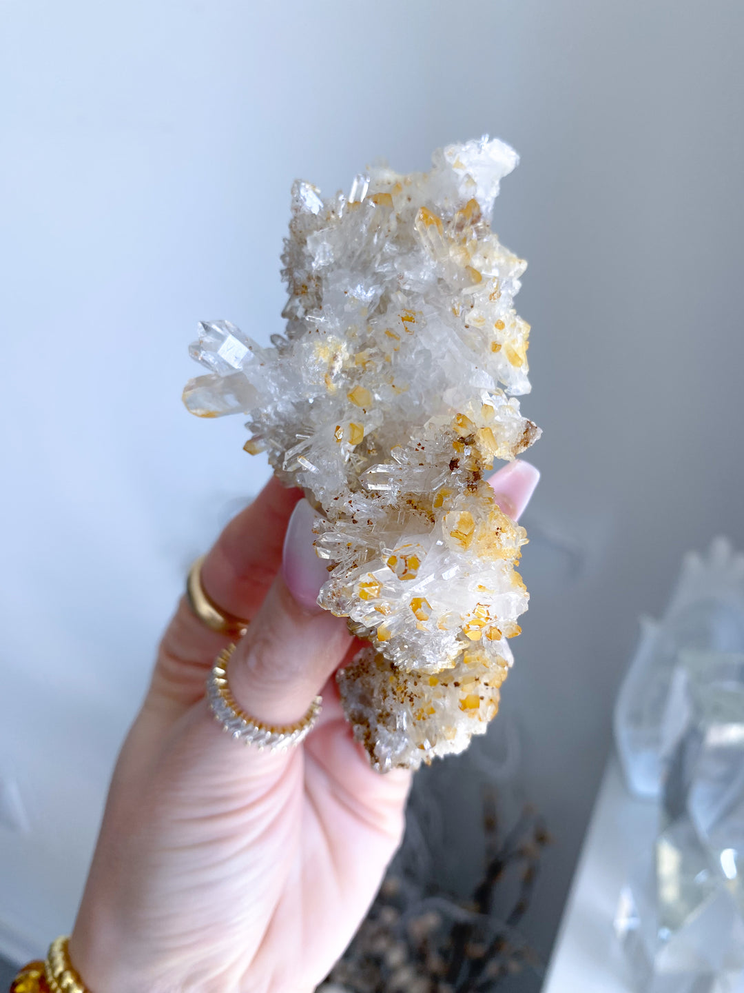 Long Iron Coated Quartz with Siderite Cluster #10