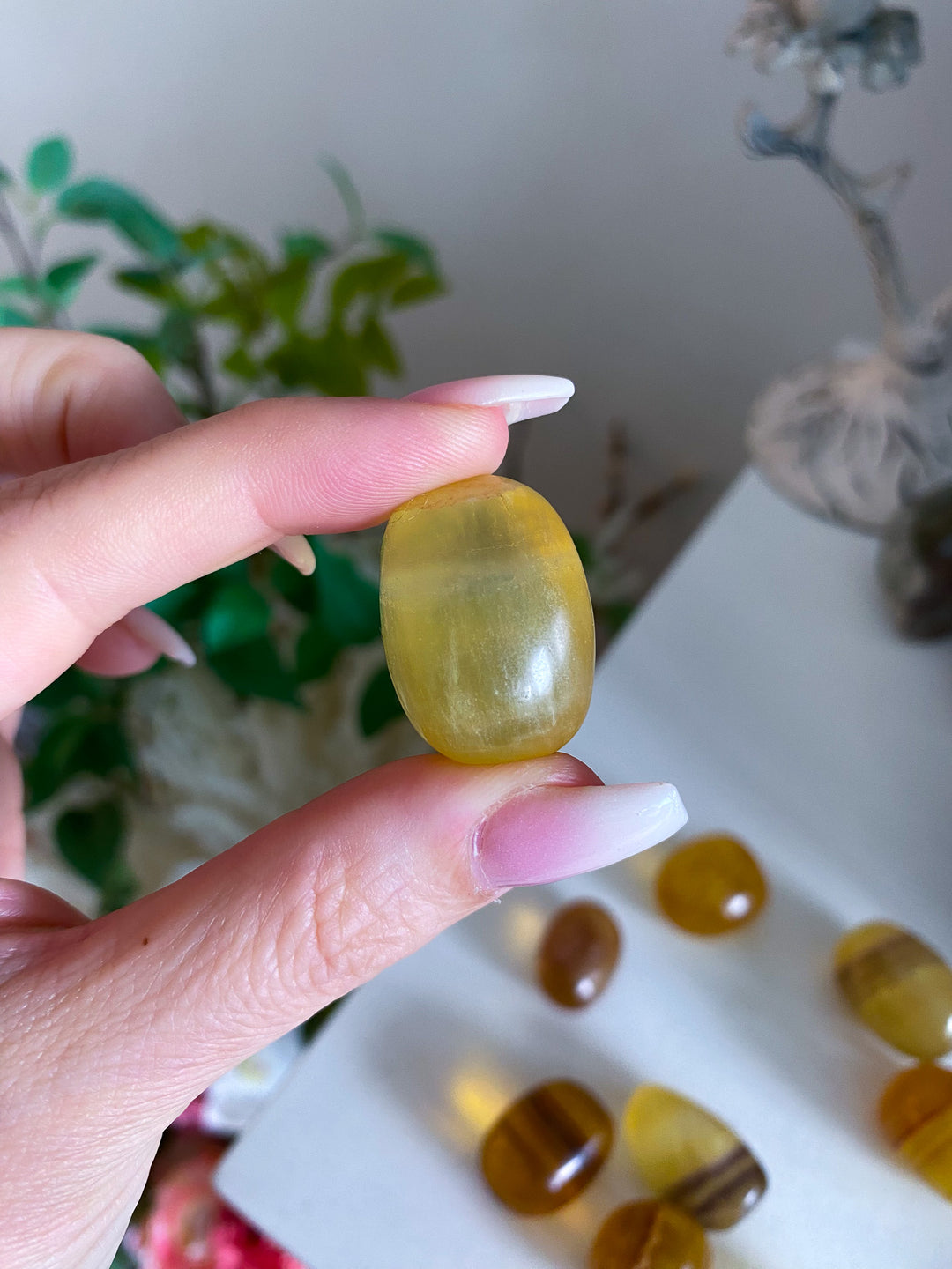 Yellow, Purple Rainbow Fluorite Tumble