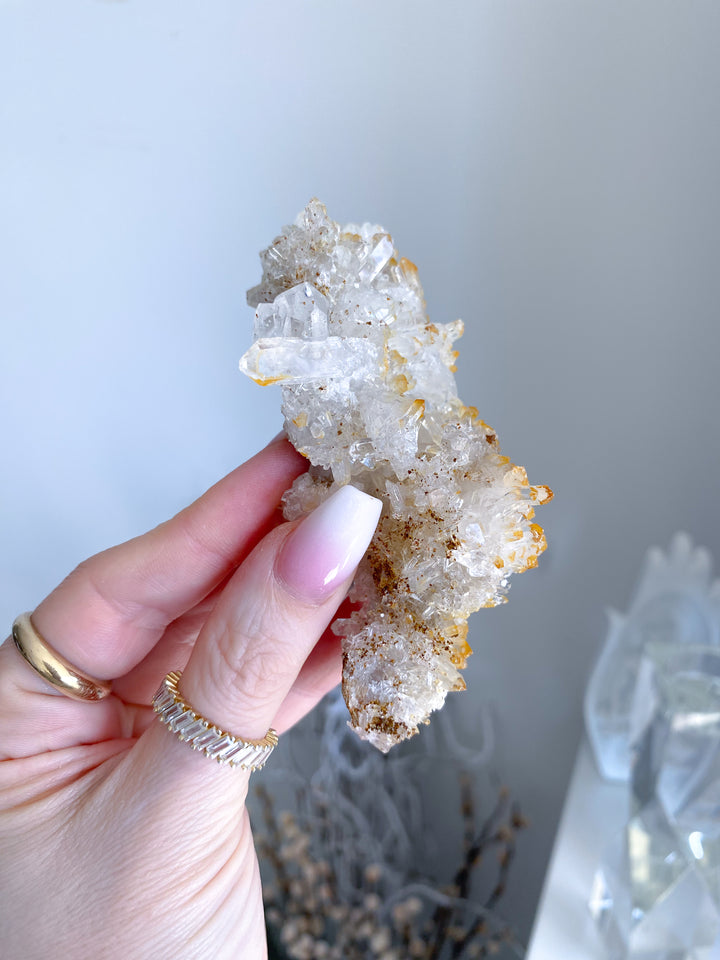 Long Iron Coated Quartz with Siderite Cluster #10