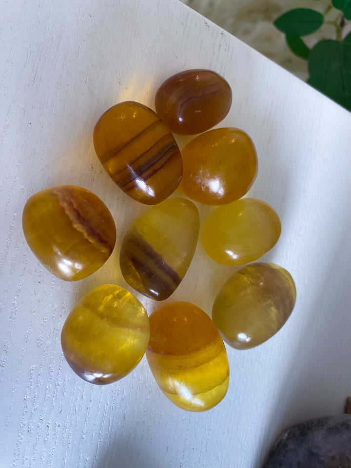 Yellow, Purple Rainbow Fluorite Tumble