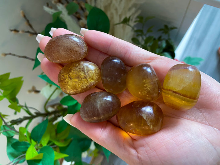 Yellow, Purple Rainbow Fluorite Tumble