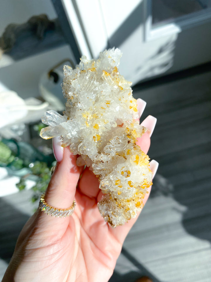 Long Iron Coated Quartz with Siderite Cluster #10