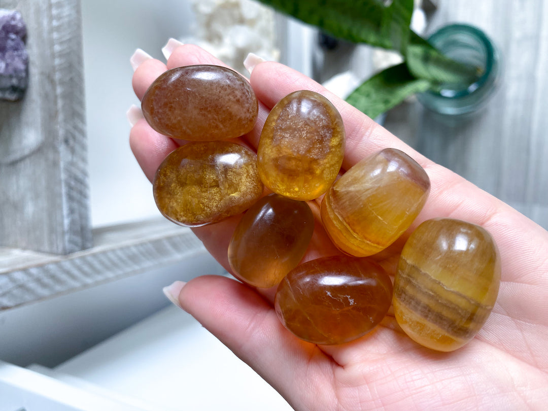 Yellow, Purple Rainbow Fluorite Tumble