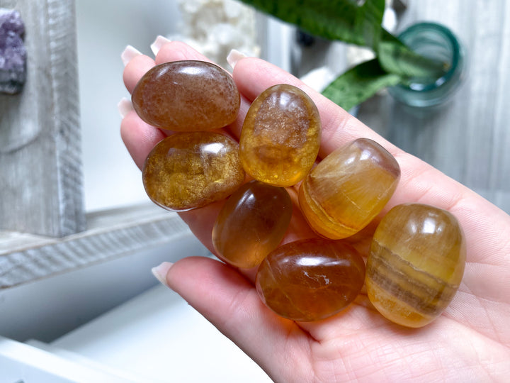 Yellow, Purple Rainbow Fluorite Tumble