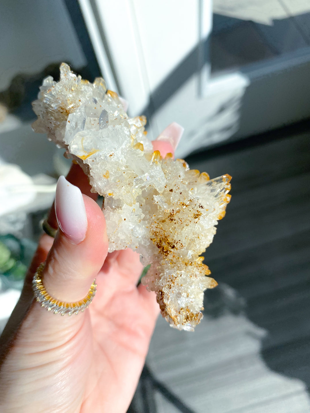 Long Iron Coated Quartz with Siderite Cluster #10