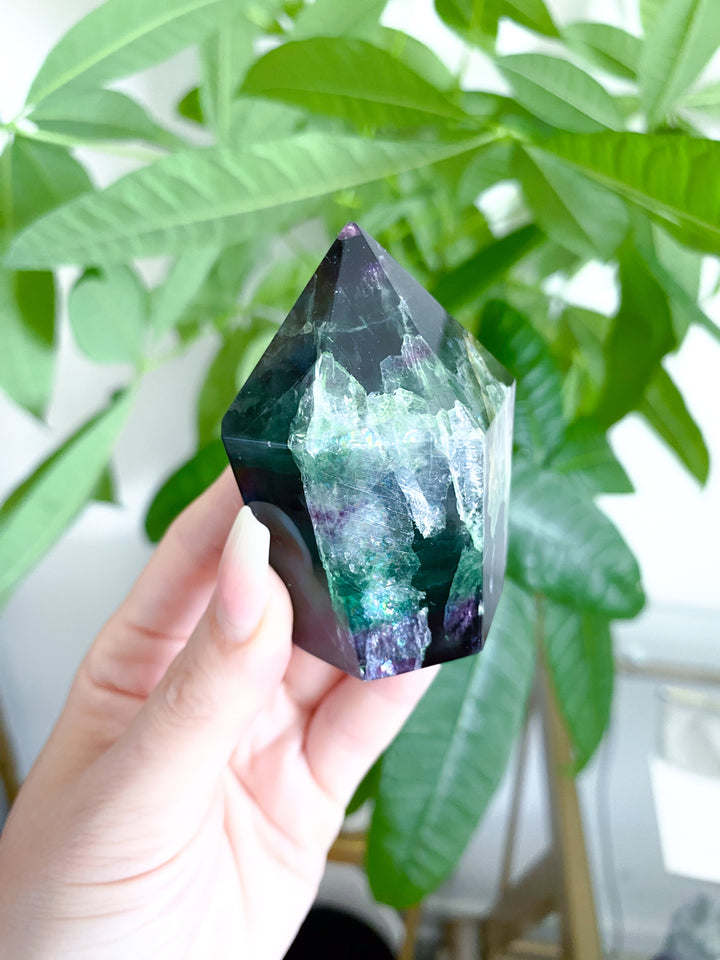 Green and Purple Rainbow Fluorite Point #15