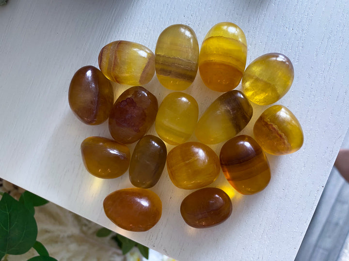 Yellow, Purple Rainbow Fluorite Tumble