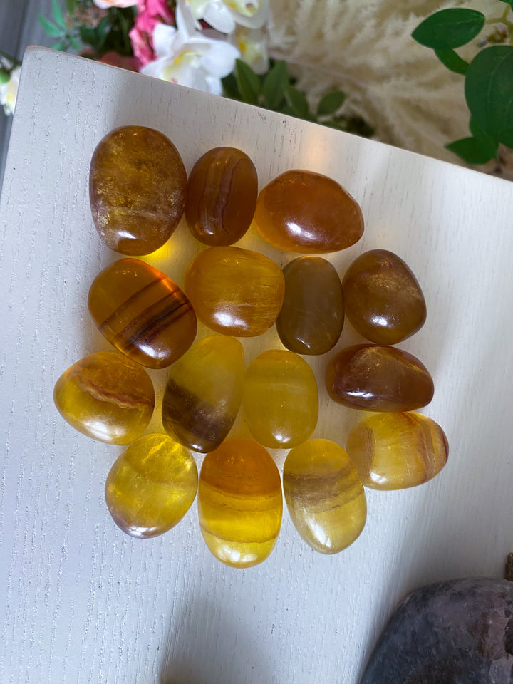Yellow, Purple Rainbow Fluorite Tumble