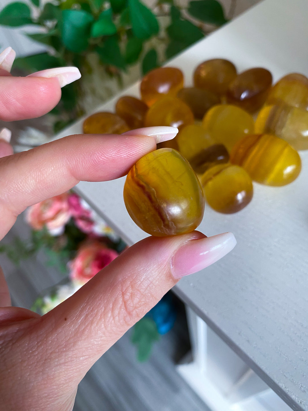 Yellow, Purple Rainbow Fluorite Tumble