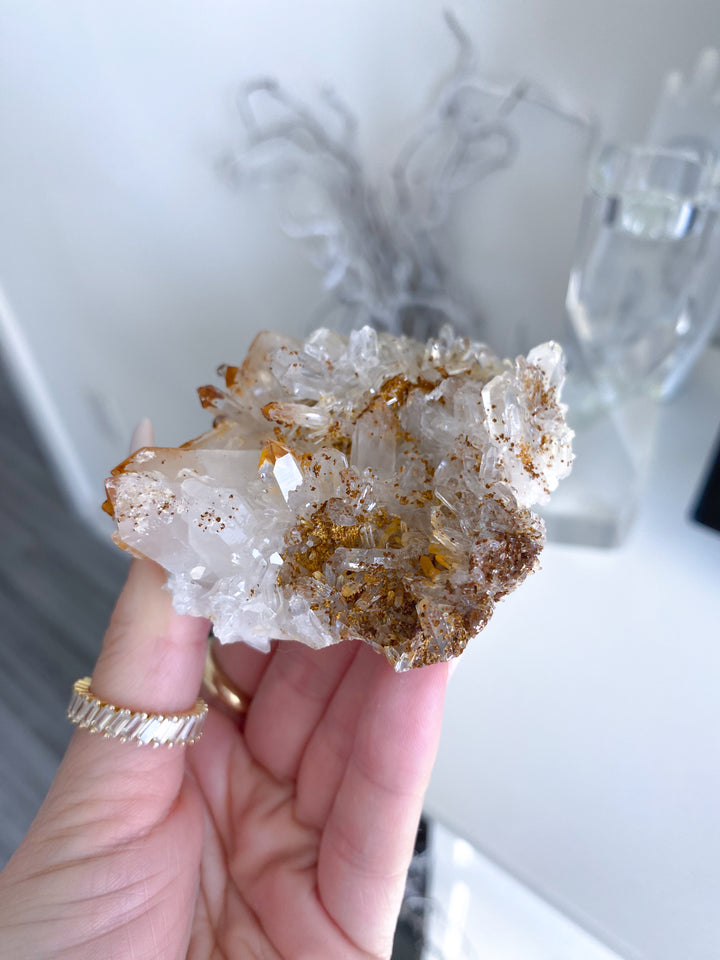 Iron Coated Quartz with Siderite Cluster #11