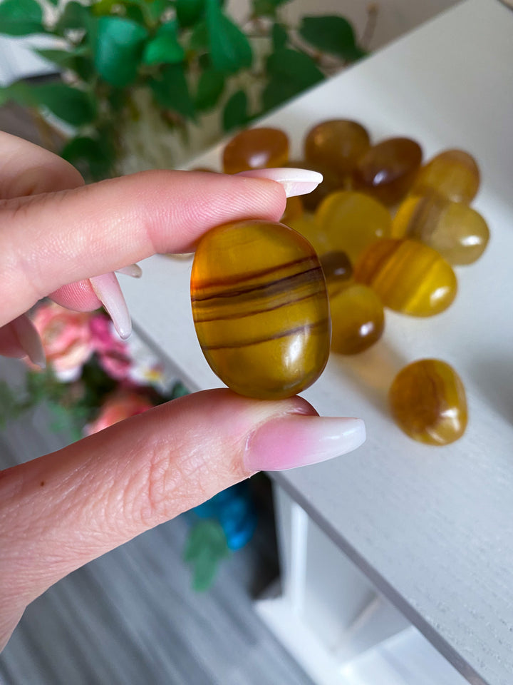 Yellow, Purple Rainbow Fluorite Tumble