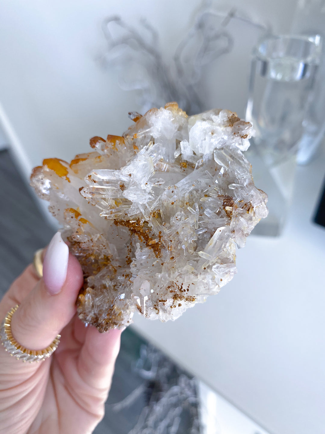 Iron Coated Quartz with Siderite Cluster #11