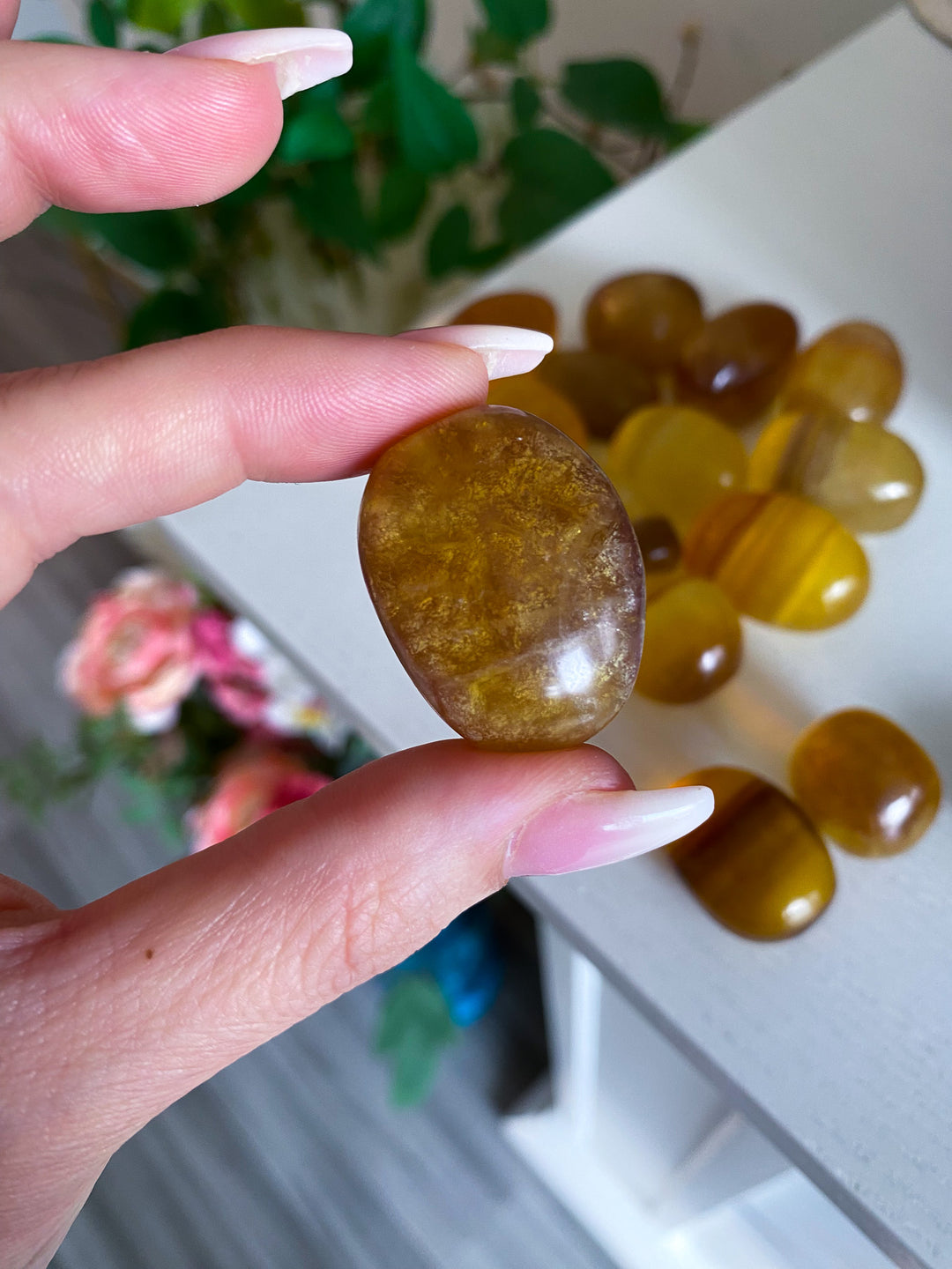 Yellow, Purple Rainbow Fluorite Tumble
