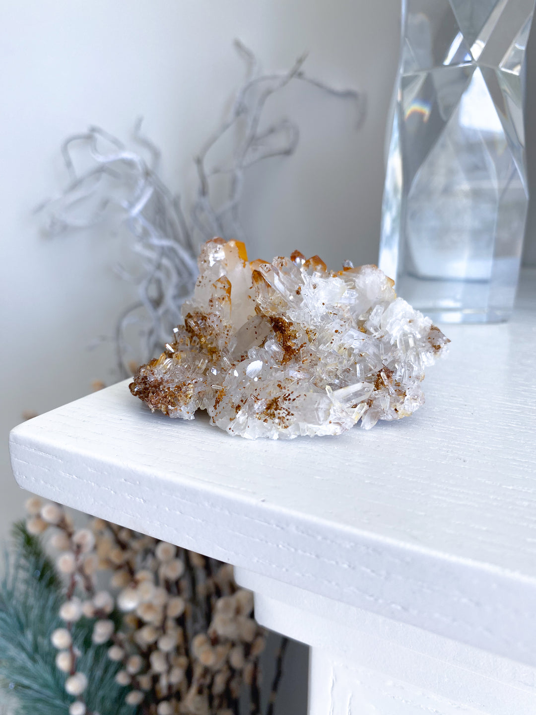 Iron Coated Quartz with Siderite Cluster #11
