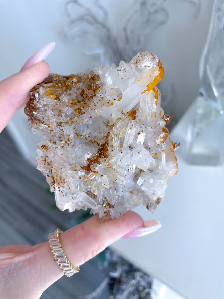 Iron Coated Quartz with Siderite Cluster #11