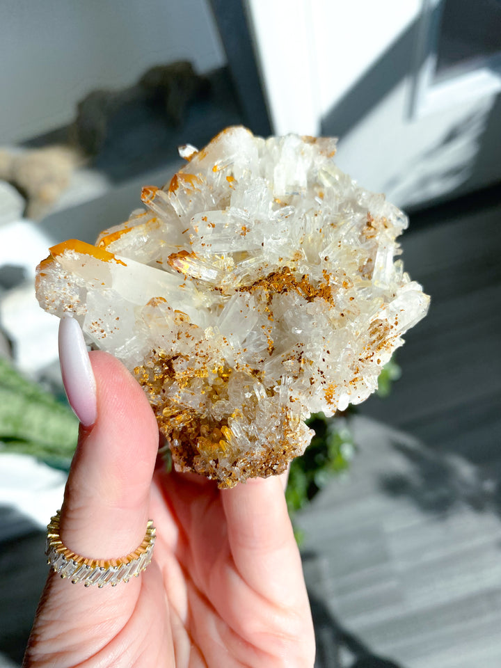 Iron Coated Quartz with Siderite Cluster #11