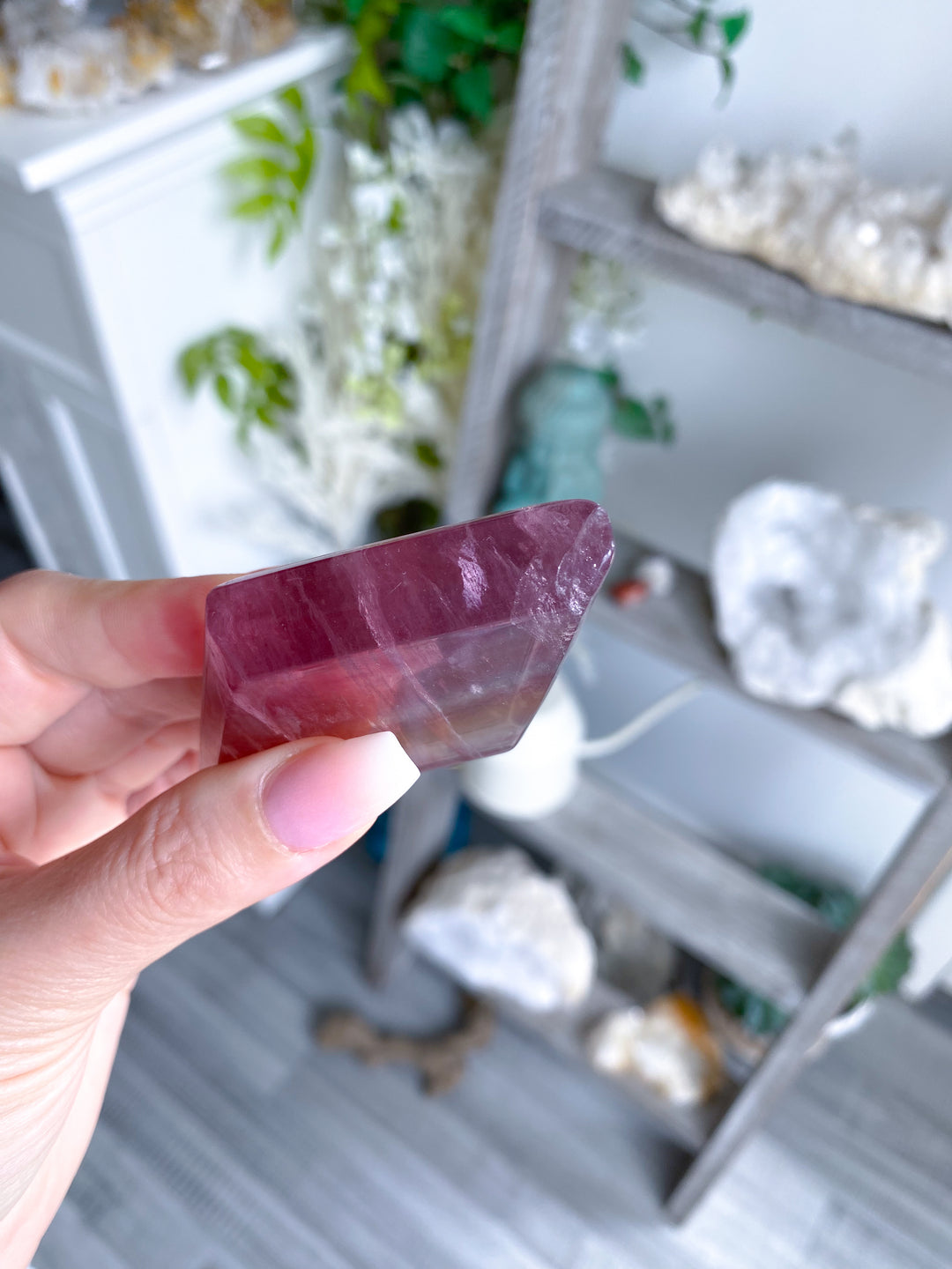 Pastel Yellow, Purple, Green Rainbow Fluorite Diamond on Stand #1
