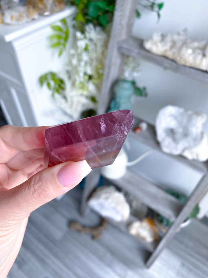 Pastel Yellow, Purple, Green Rainbow Fluorite Diamond on Stand #1