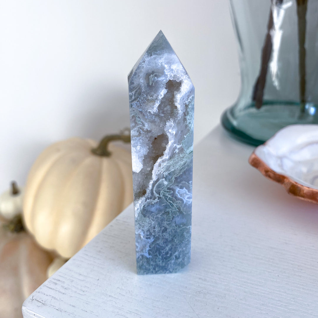 Druzy Moss Agate Tower 