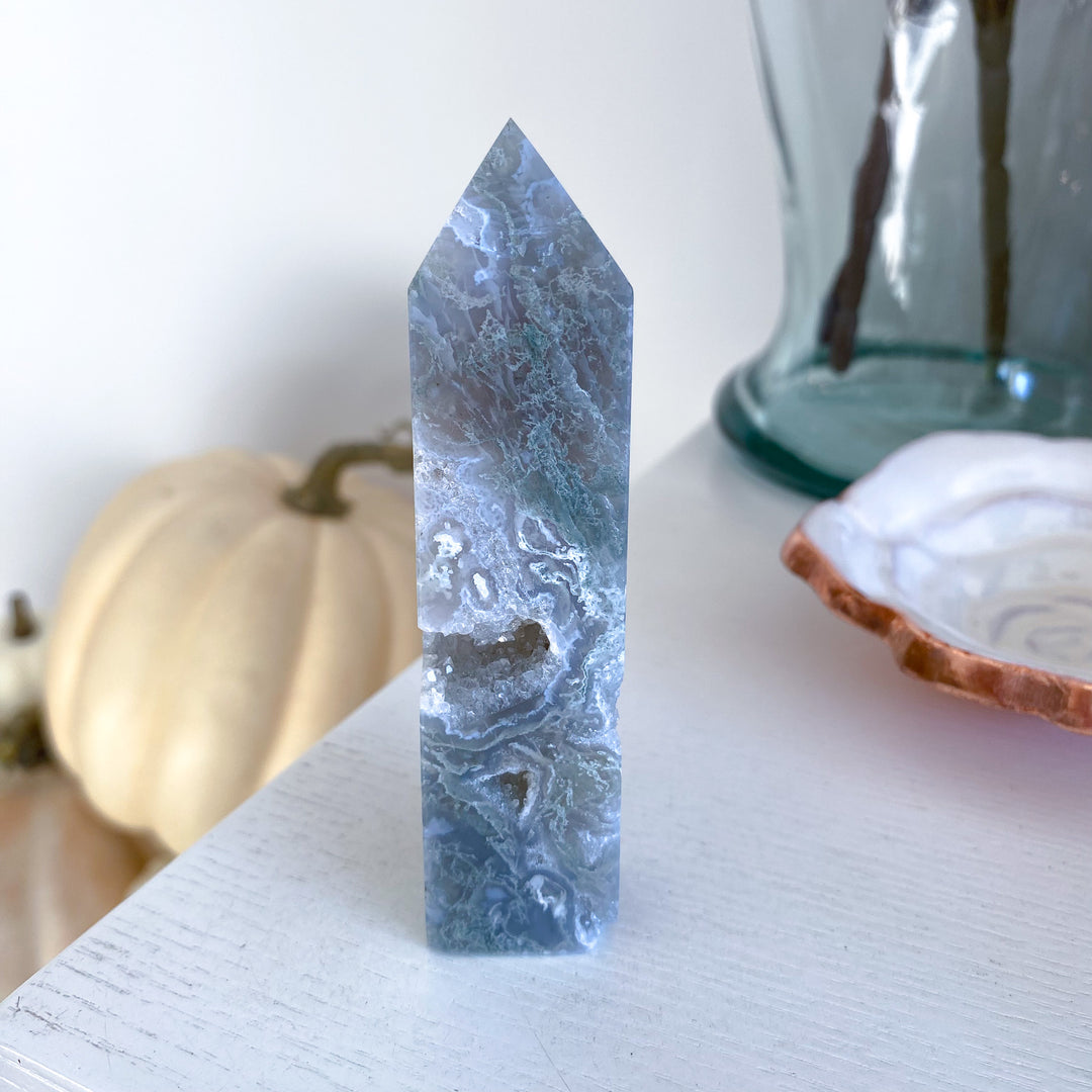 Druzy Moss Agate Tower 