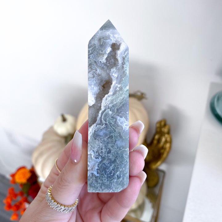 Druzy Moss Agate Tower 