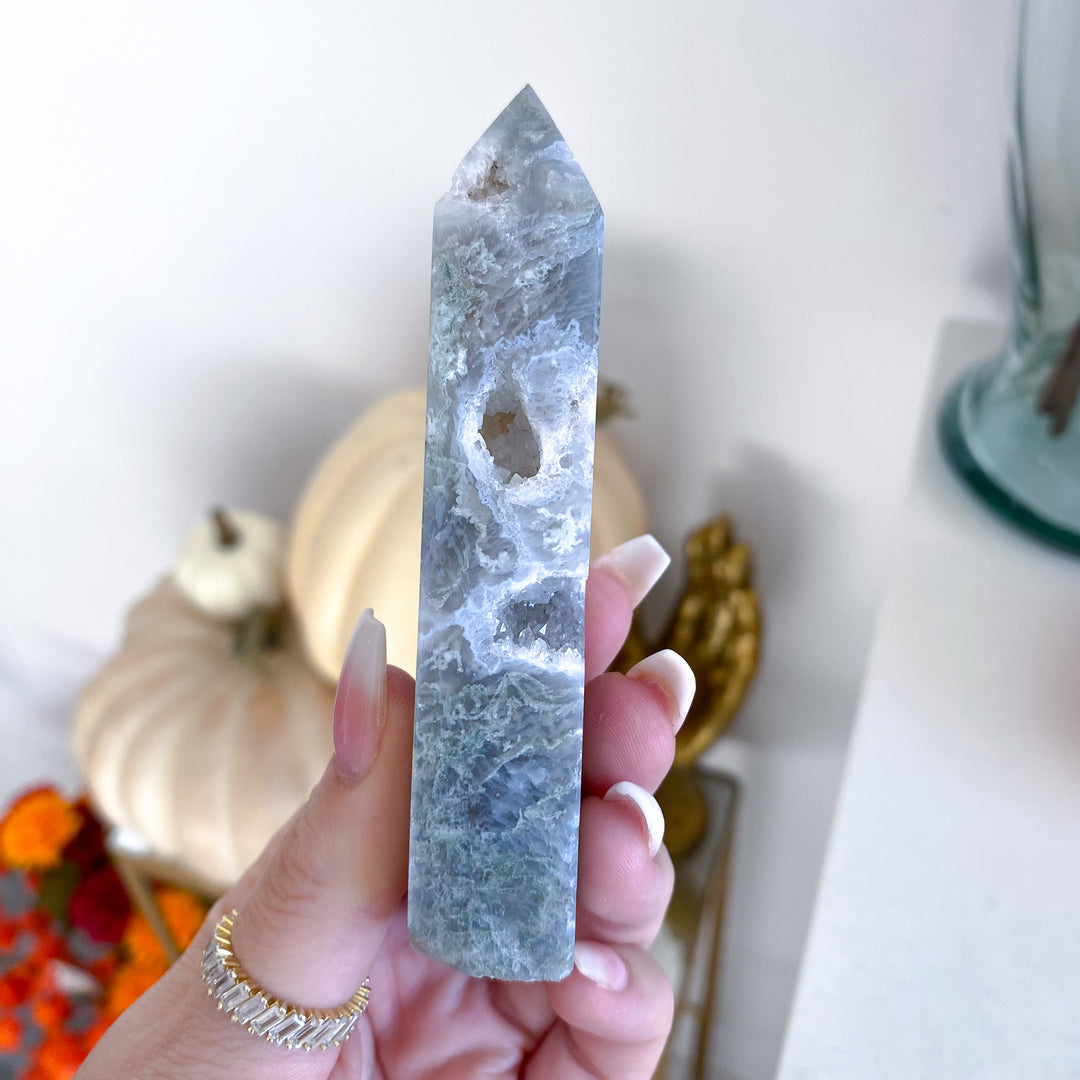 Druzy Moss Agate Tower 