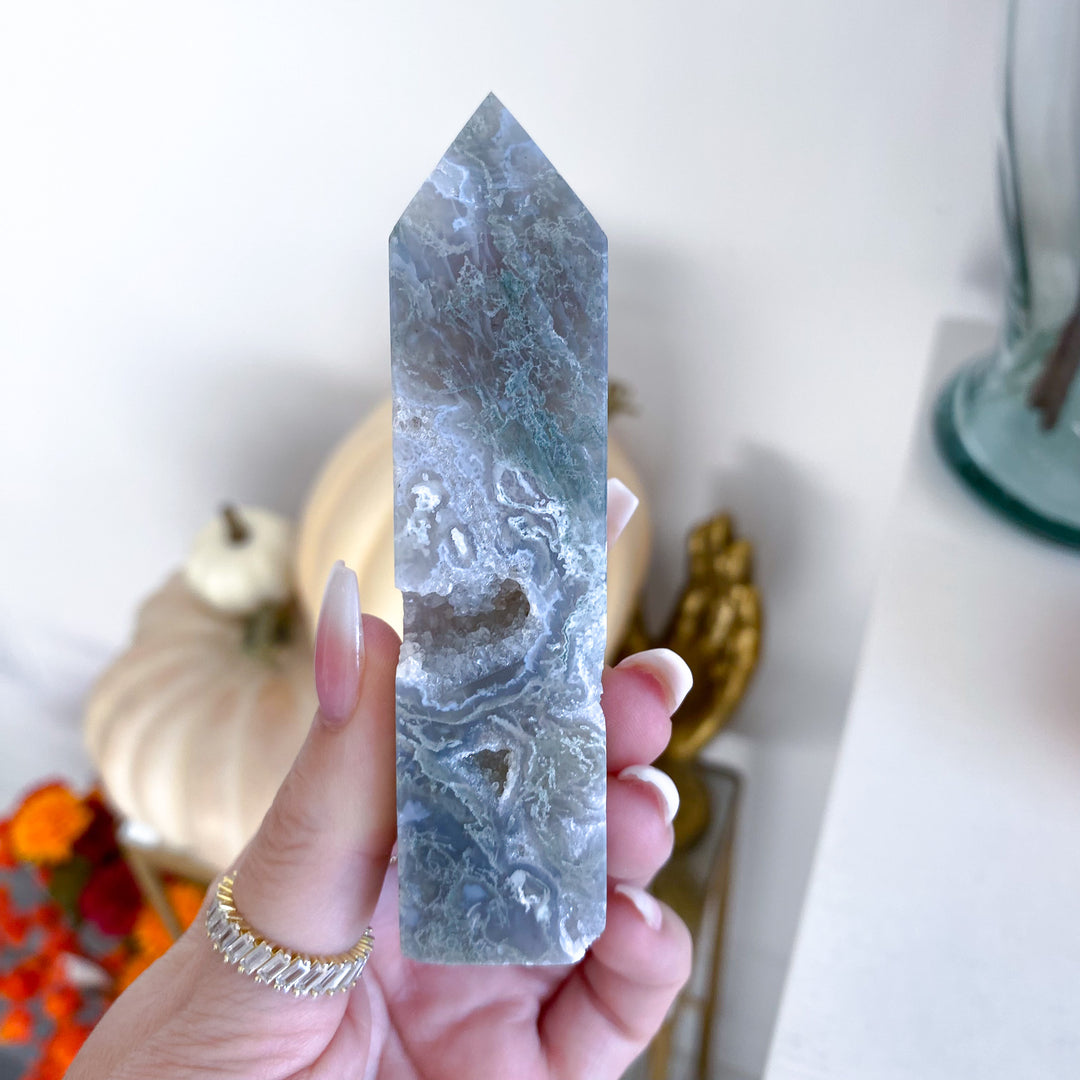Druzy Moss Agate Tower 