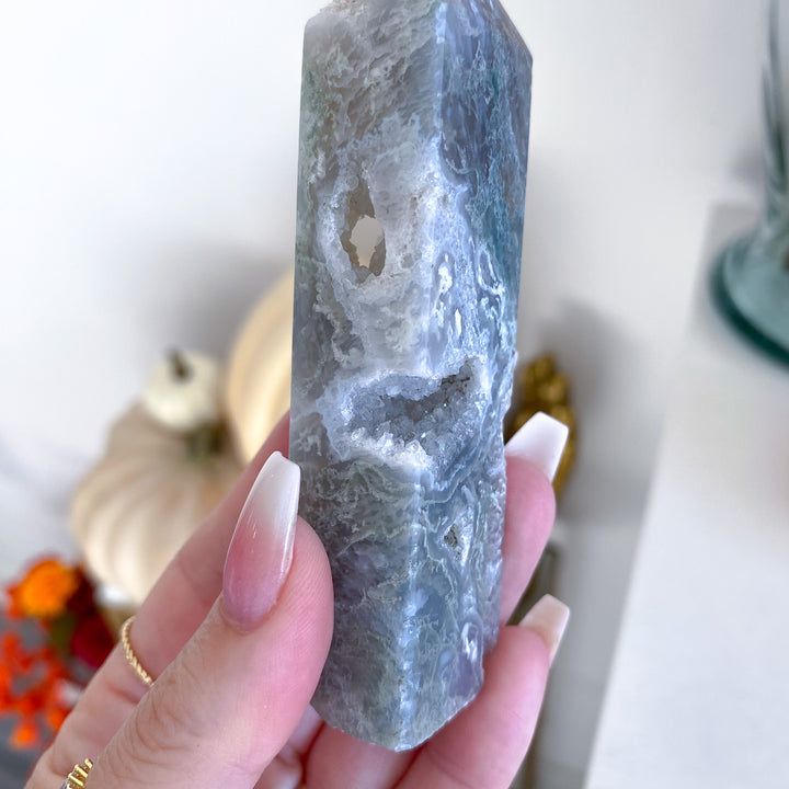 Druzy Moss Agate Tower 