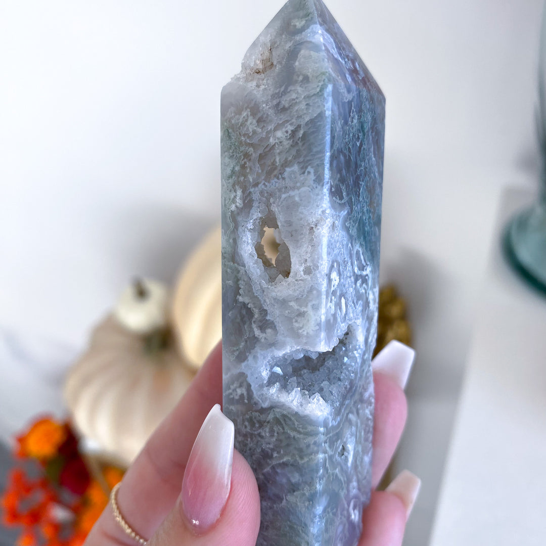 Druzy Moss Agate Tower 