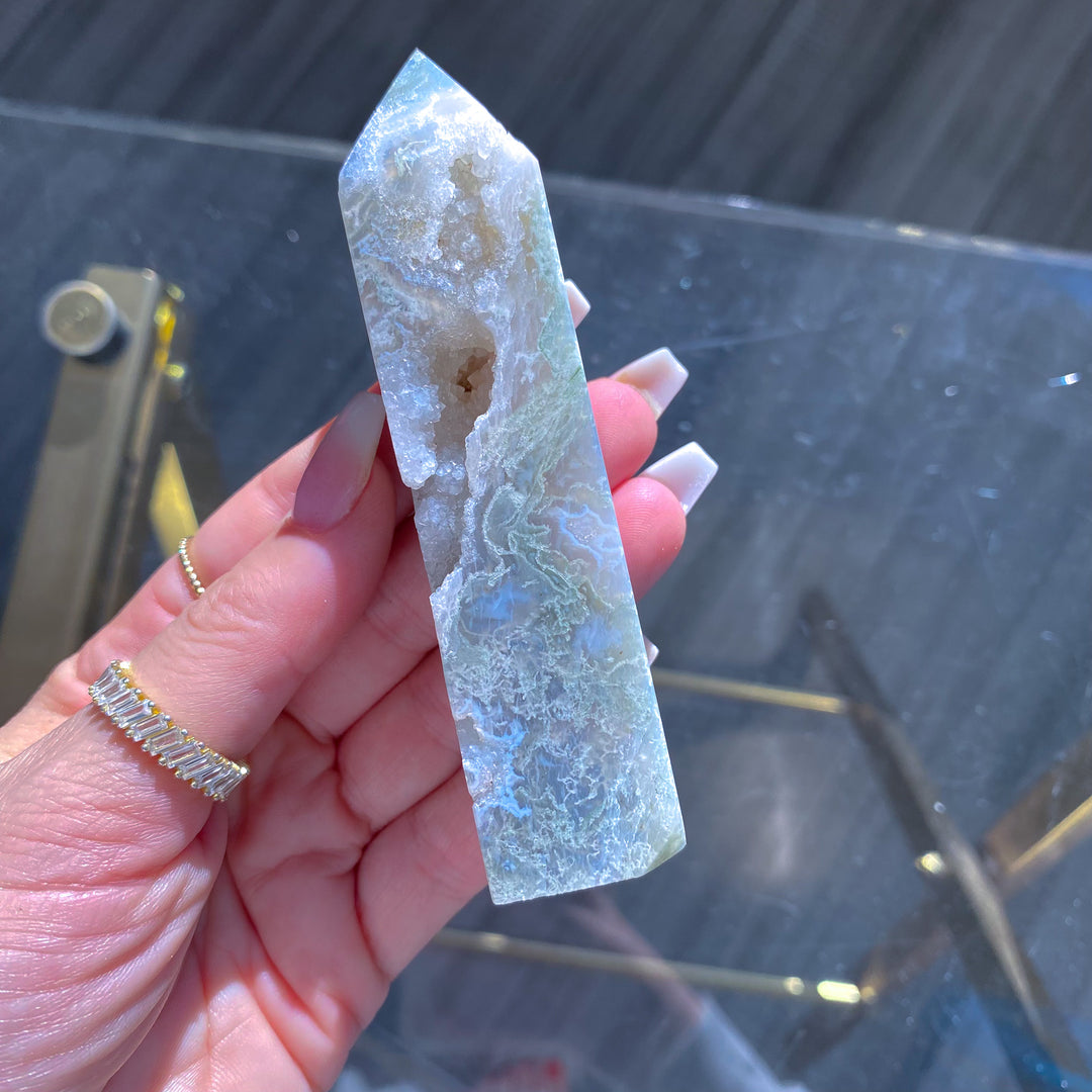 Druzy Moss Agate Tower 