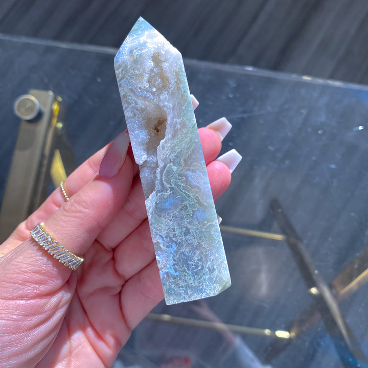 Druzy Moss Agate Tower 