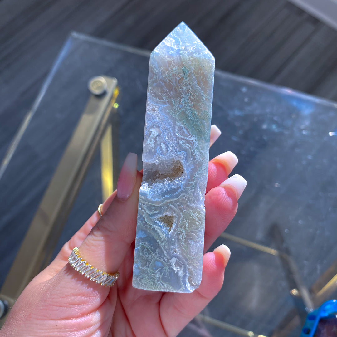 Druzy Moss Agate Tower 