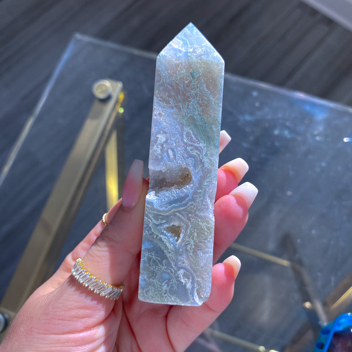 Druzy Moss Agate Tower 