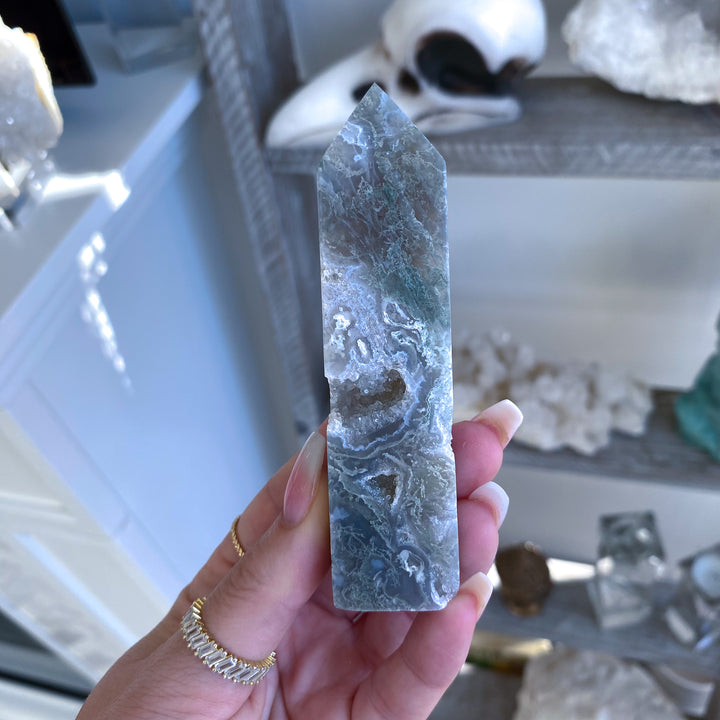 Druzy Moss Agate Tower 