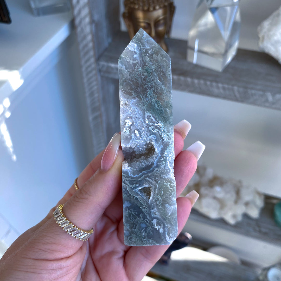 Druzy Moss Agate Tower 