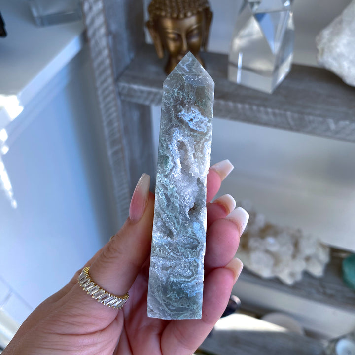 Druzy Moss Agate Tower 