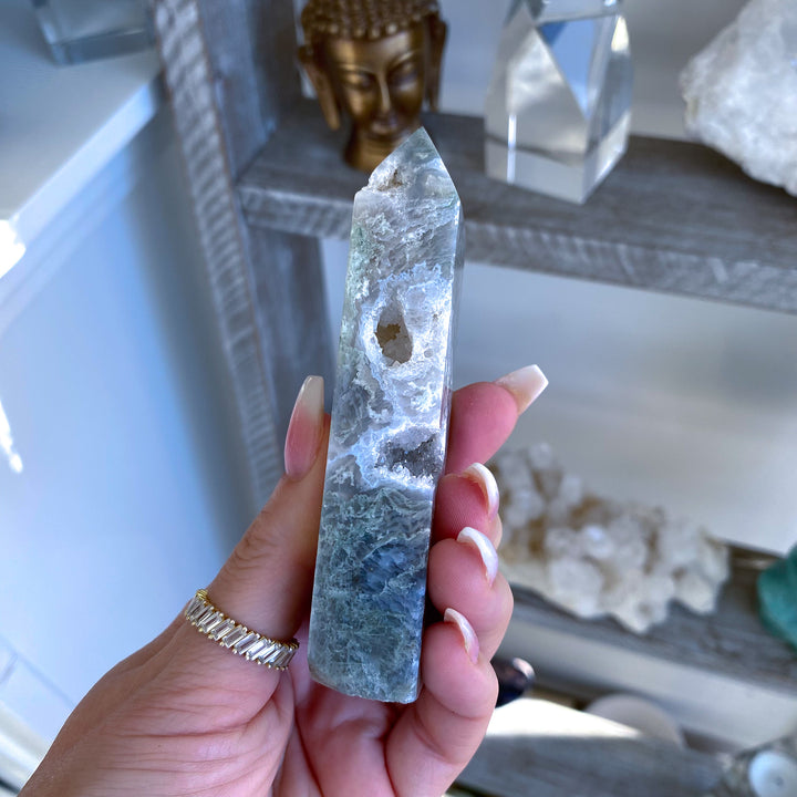 Druzy Moss Agate Tower 