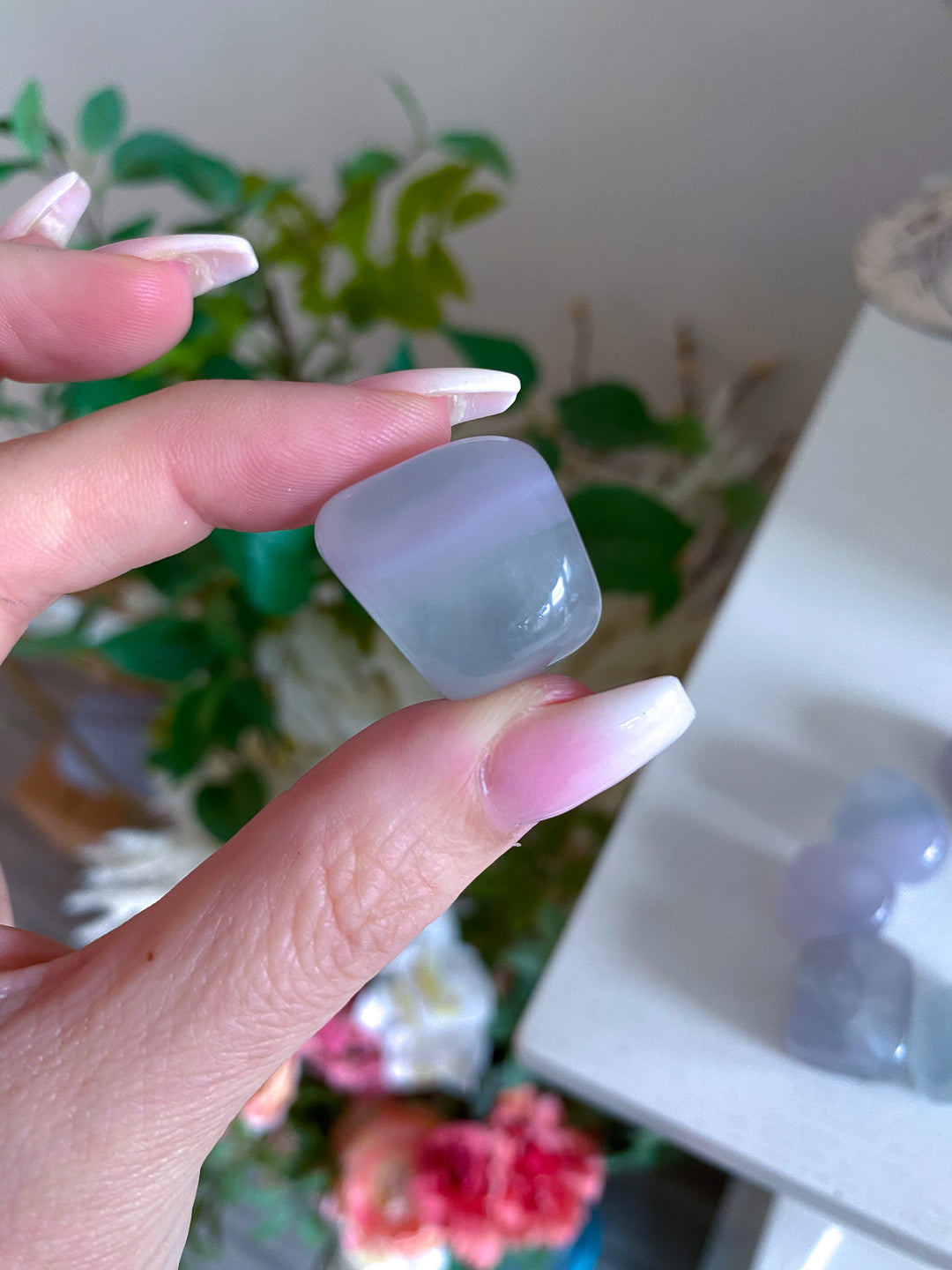 Green, Lavender Fluorite Tumble