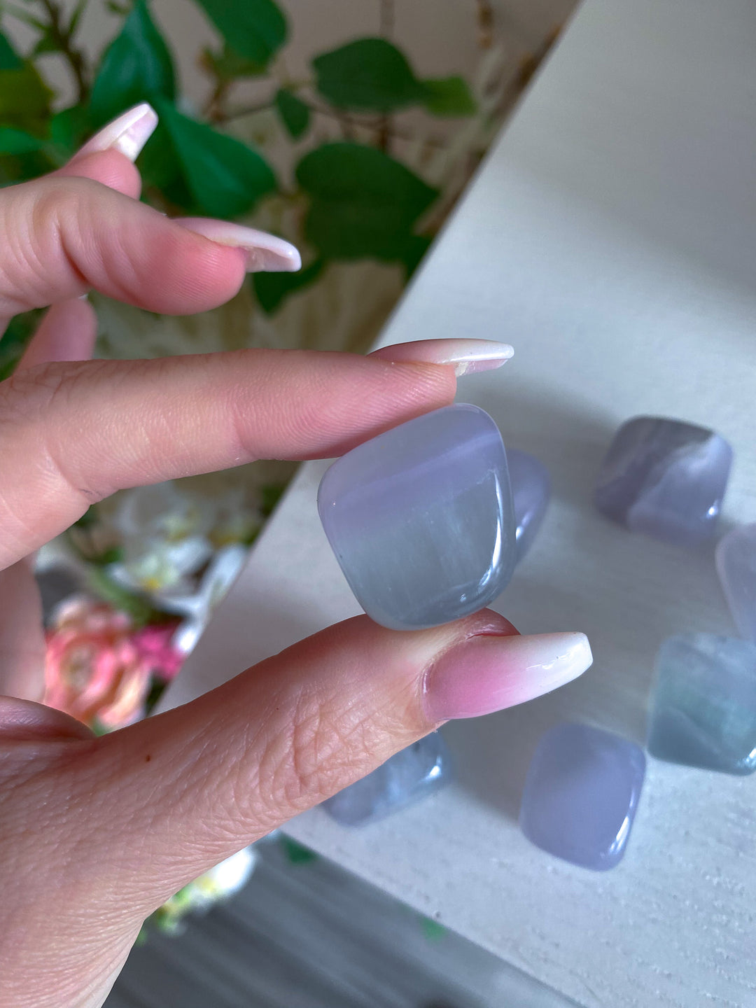 Green, Lavender Fluorite Tumble