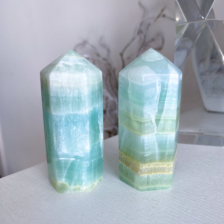 Chunky Pistachio Green Calcite Tower - You Choose