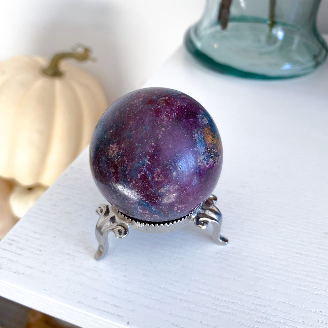 B Quality Ruby in Kyanite Sphere on Stand 