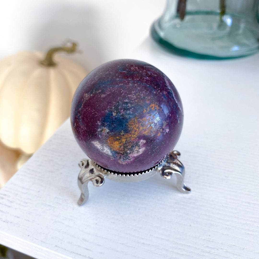 B Quality Ruby in Kyanite Sphere on Stand 