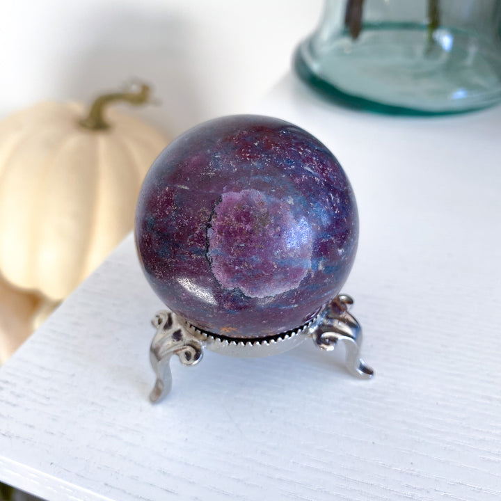 B Quality Ruby in Kyanite Sphere on Stand 